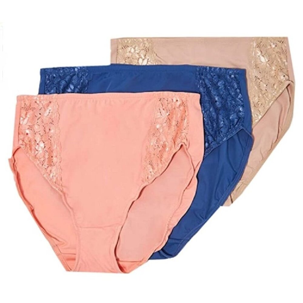 Breezies Soft Support Lace Hi-Cut PantiesSet of 3 Size SMALL (BG-11)